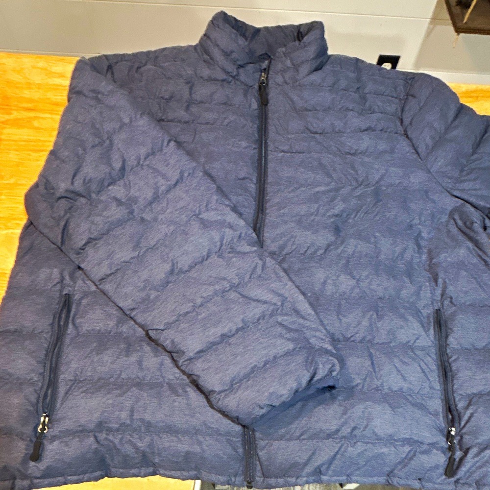 HeatKeep Men's 2XL Blue Puffer Jacket 60% Down Full Zip Stand-Up Collar